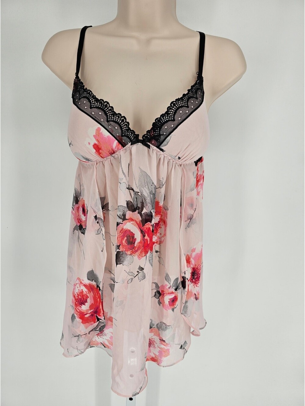 Apt 9 Womens Sz S Romantic Babydoll Nightie Light Pink Floral Lace Trim